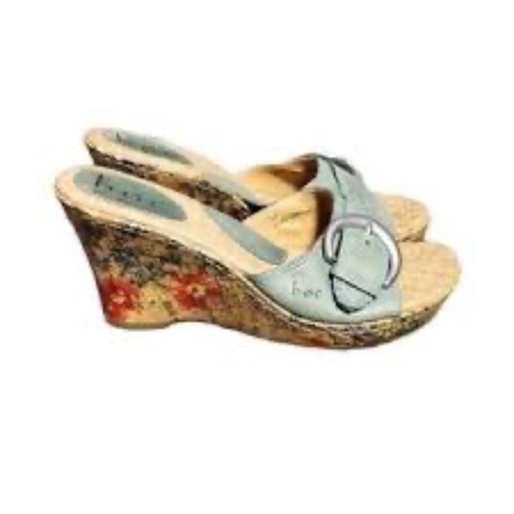 Born Shoes - Born® Nora Handcrafted Leather/Suede Floral Boho Wedge Sandal Size 10